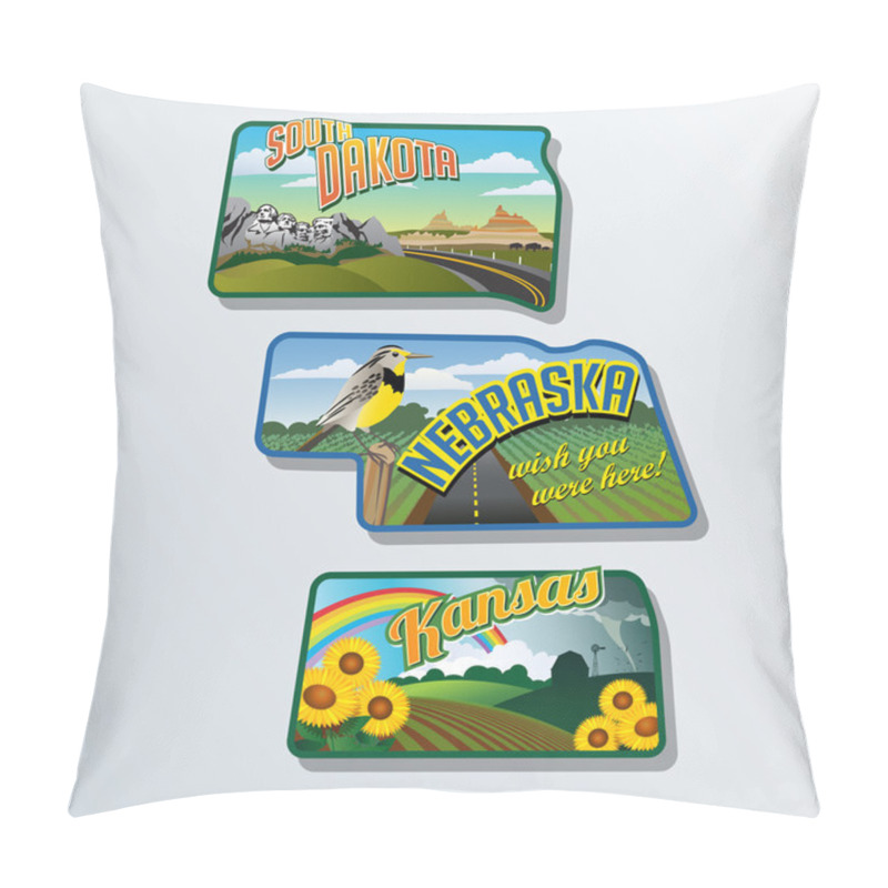 Personality  Retro Suitcase Stickers Of United States South Dakota, Nebraska, Kansas Pillow Covers