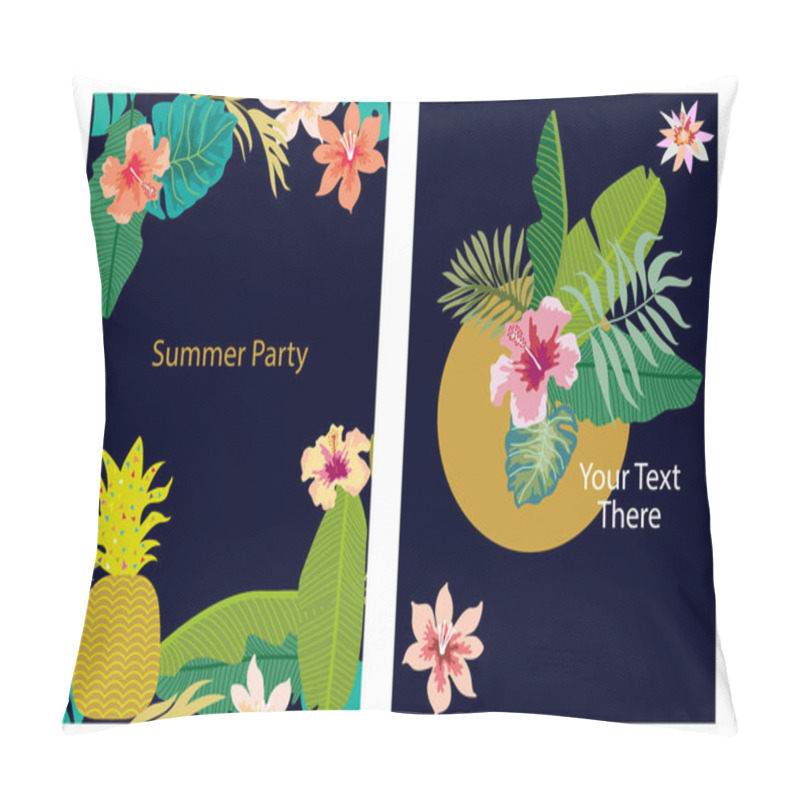 Personality  Set Of Cards With Tropical Plants. Palm And Banana Leaves, Fruits, Flowers.  Pillow Covers