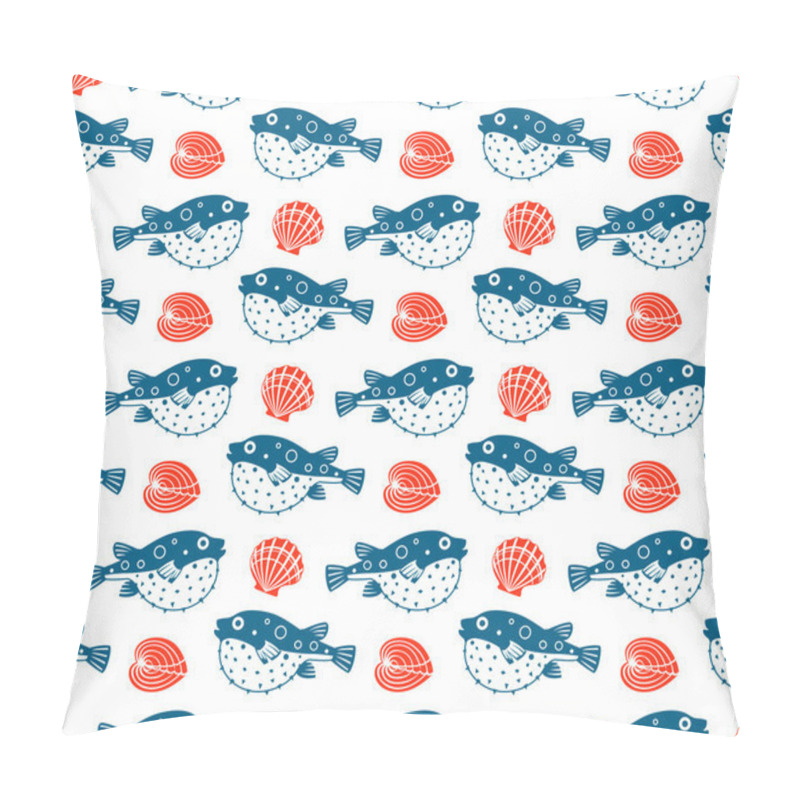 Personality  Fugu And Shells,  Seamless Pattern Pillow Covers