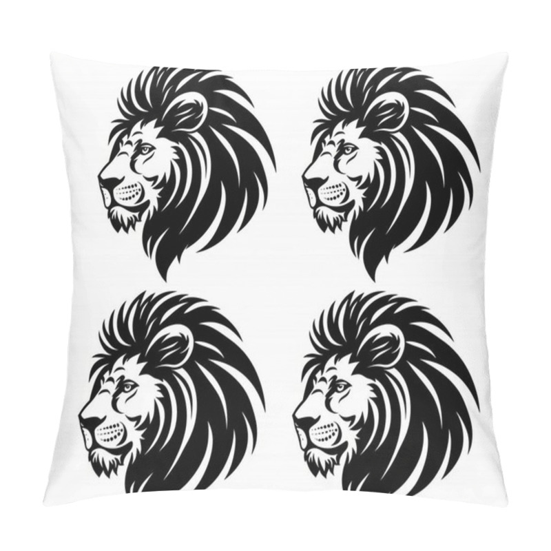 Personality  Stylized Black And White Lion Head Illustrations Showcasing Strength And Majesty. Pillow Covers