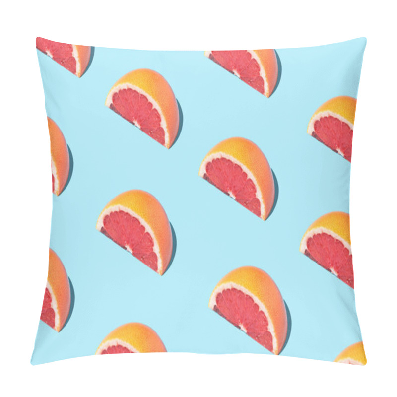 Personality  Repetitive Pattern Of Grapefruit Slices On Blue Surface Pillow Covers