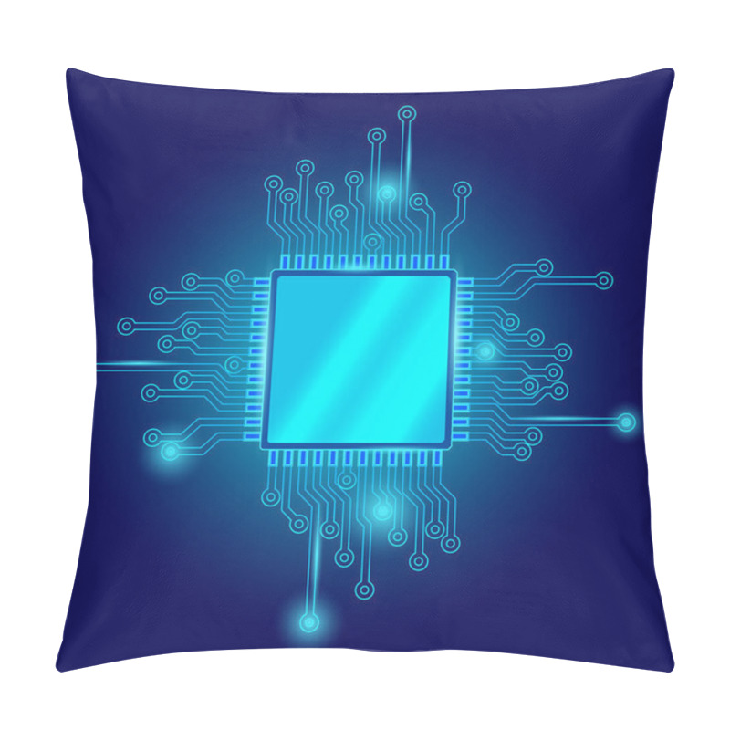 Personality  Circuit Board Cpu Microchip Abstract High Hi Tech Electric Background. Blue Gradient Motherboard Computer Technology Vector Illustration Pillow Covers