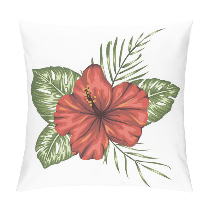 Personality  Vector Tropical Composition Of Red Hibiscus,  Monstera And Palm  Pillow Covers