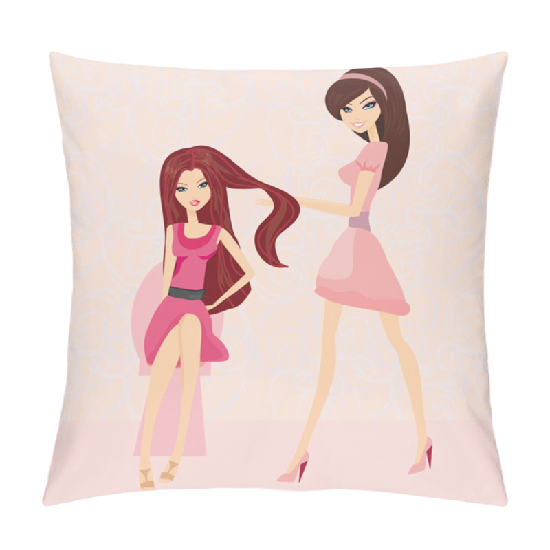 Personality  Vector Illustration Of The Beautiful Woman In Hairdressing Salon Pillow Covers