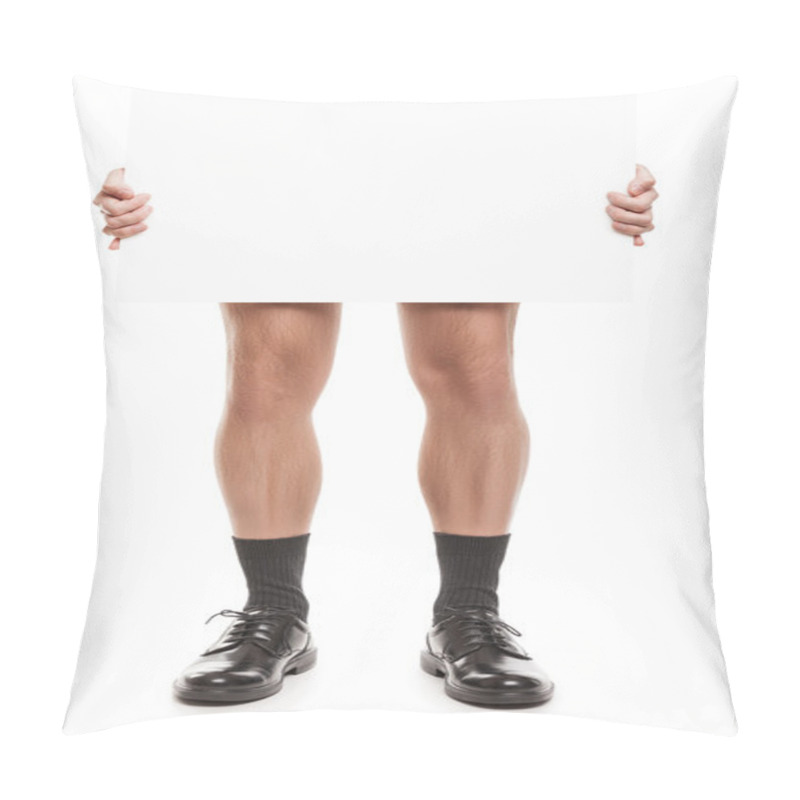 Personality  Naked Man In Black Socks And Shoes Holding Blank Placard Pillow Covers