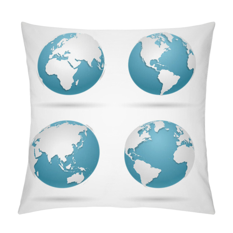 Personality  Globe Icon Set - Round World Map Vector Flat Pillow Covers