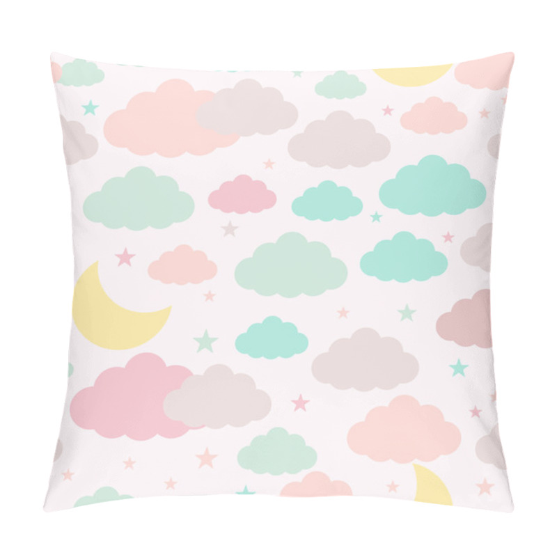 Personality  Childish Seamless Background With Moon Clouds And Stars Pillow Covers