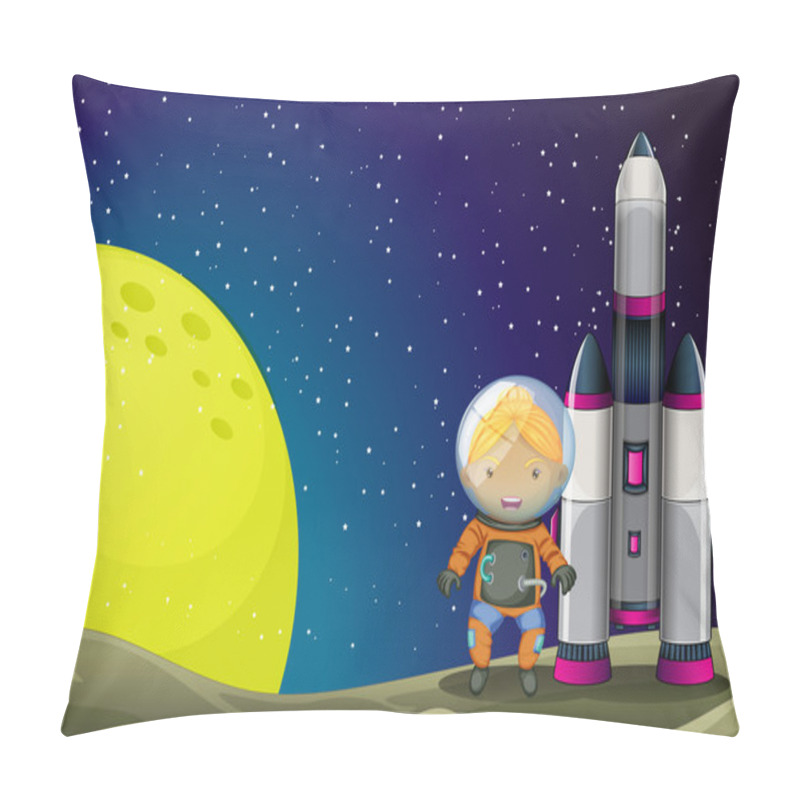 Personality  An Astronaut Standing Beside The Rocket Near The Moon Pillow Covers