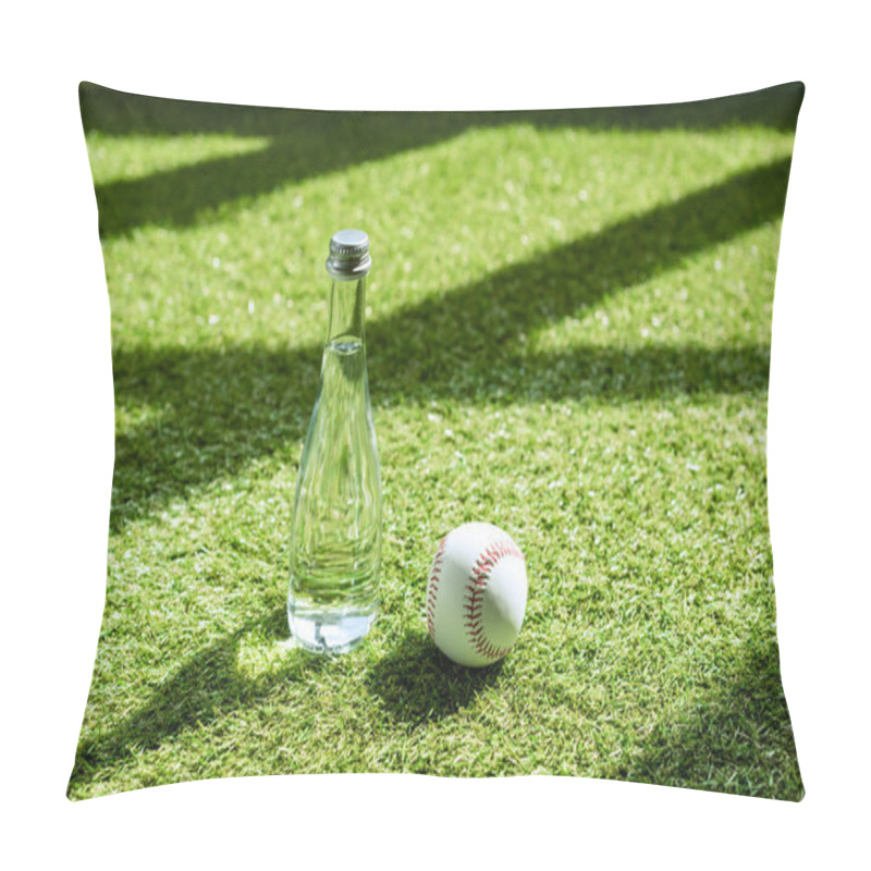 Personality  Glass Water Battle With Baseball Ball Lying On Green Grass Pillow Covers