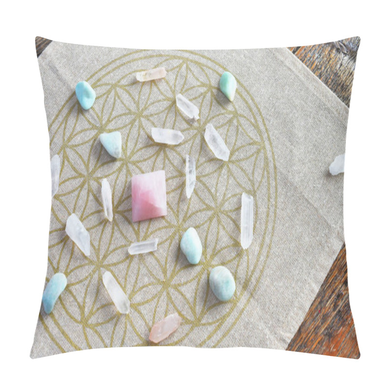 Personality  A Close Up Image Of A Crystal Self Love Energy Healing Grid. Pillow Covers