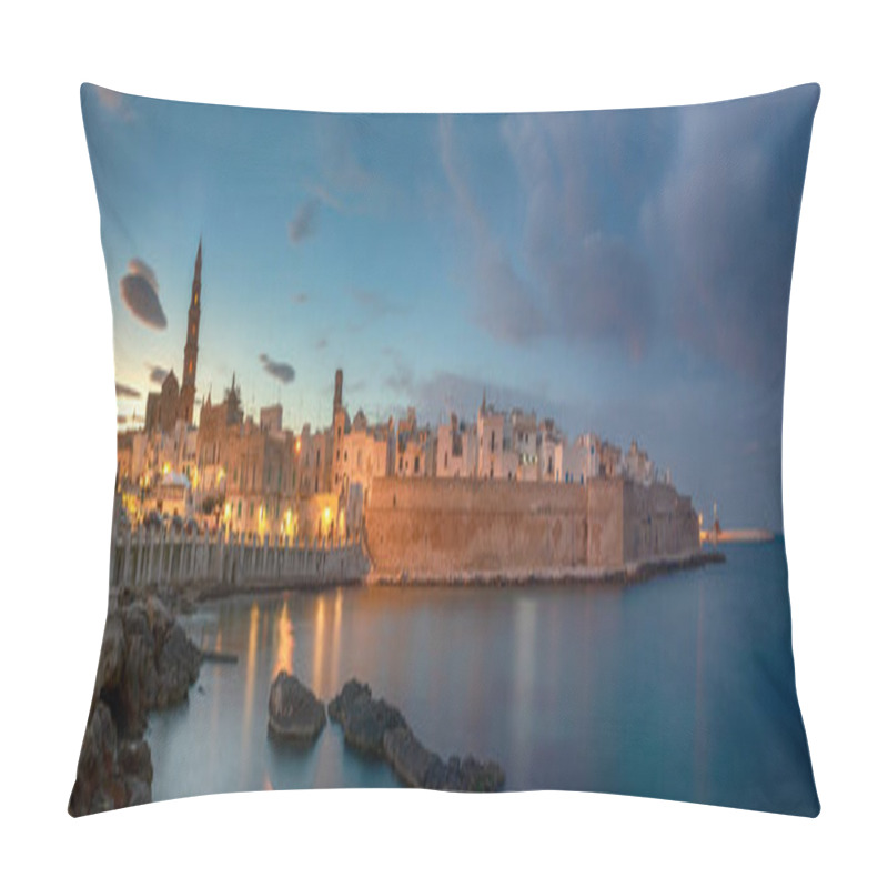 Personality  Sunset Panorama Of Monopoli Harbor In The Metropolitan City Of Bari And Region Of Apulia (Puglia), Italy And Beautiful Illuminated Cathedral Basilica Concattedrale Maria Santissima Della Madia Pillow Covers