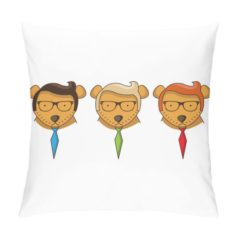 Personality  Illustration Set Hipster Bear. Vector Pillow Covers