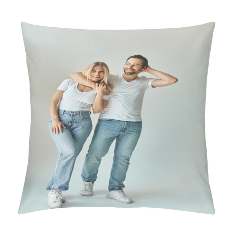 Personality  A Stylish Man And A Beautiful Woman Strike A Pose Exuding Charm And Sophistication. Pillow Covers