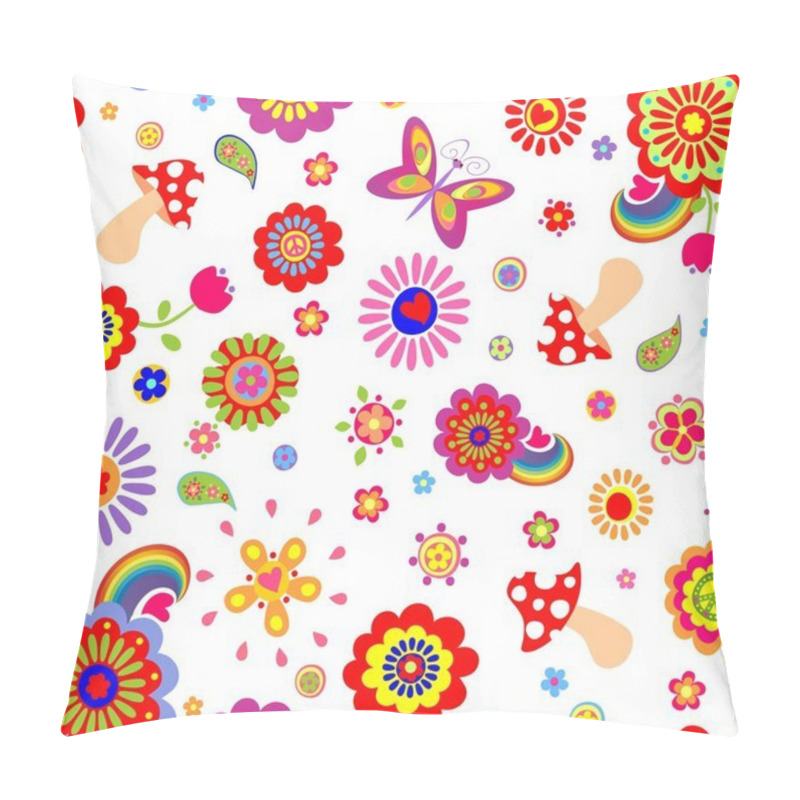 Personality  Childish Funny Wallpaper With Hippie Symbolic Pillow Covers