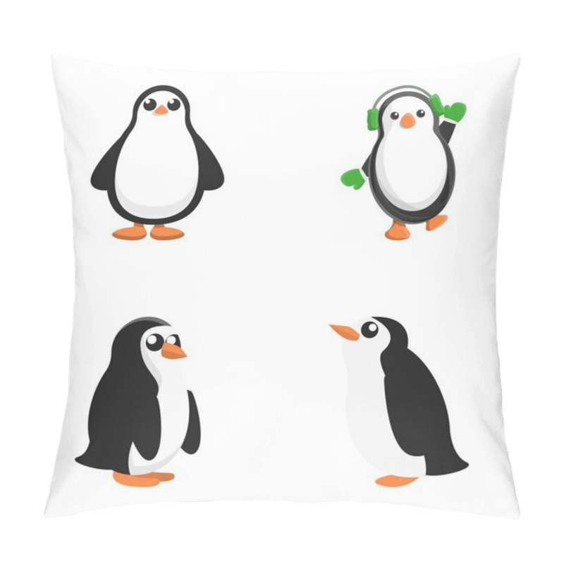 Personality  Baby Penguin Icons Set Cartoon Vector. Cute Little Penguin. Cartoon Character Pillow Covers