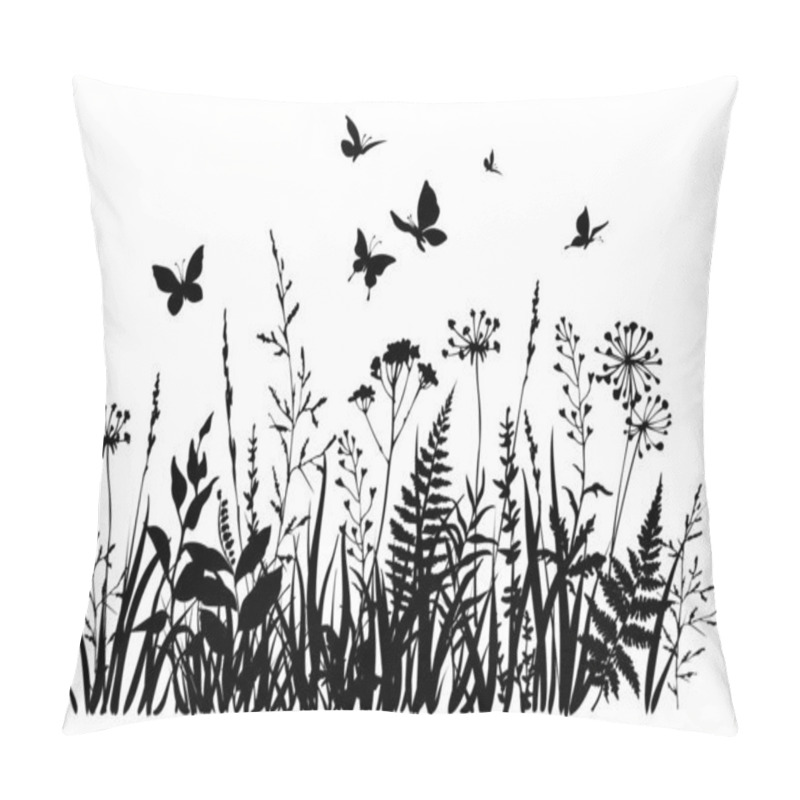 Personality  Herbs And Butterflies. Spring Or Summer Flowers. Floral Field. Pillow Covers