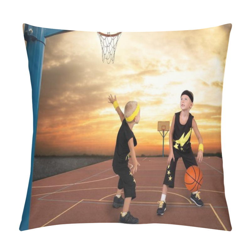 Personality  Two Brothers Playing Basketball In The Street. Pillow Covers