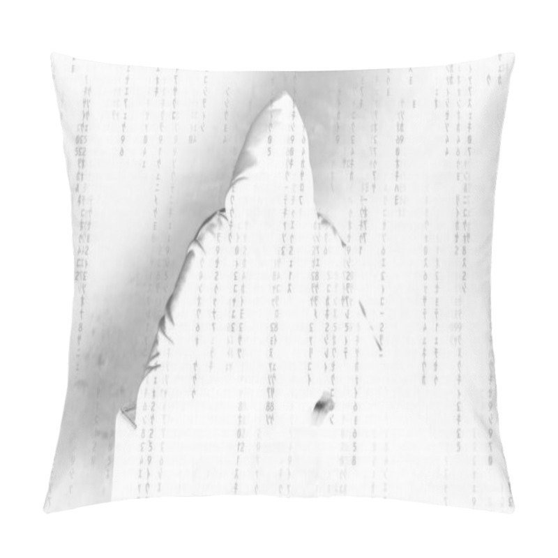 Personality  Man Sitting In A Hood With His Face Hidden, Anonymous Hacker Conceptual Background Pillow Covers