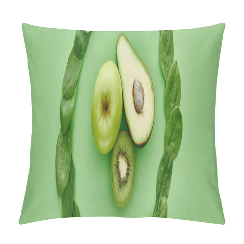 Personality  Panoramic Shot Of Green Kiwi, Apple, Greenery And Avocado Pillow Covers