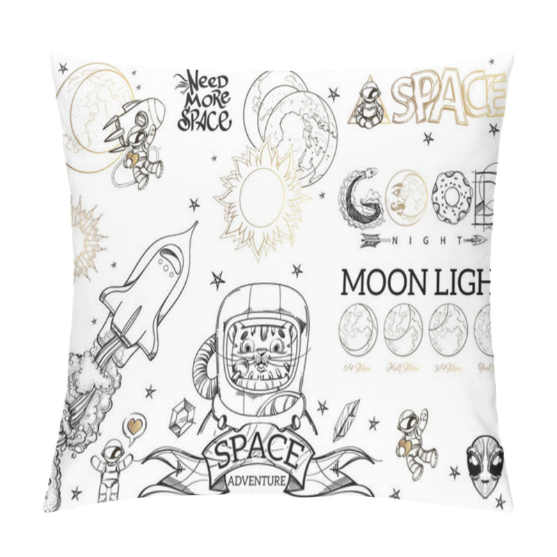 Personality  Set Of Space Adventure Icons Isolated On White Background Pillow Covers