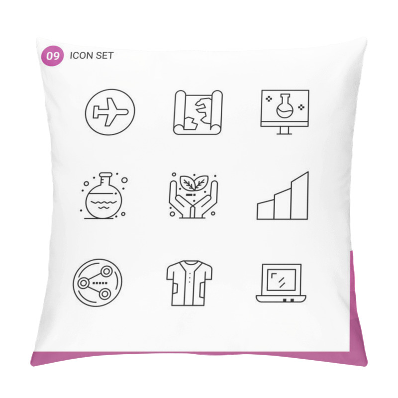 Personality  Pictogram Set Of 9 Simple Outlines Of Volumetric, Glass, Point, Flask, Echography Editable Vector Design Elements Pillow Covers