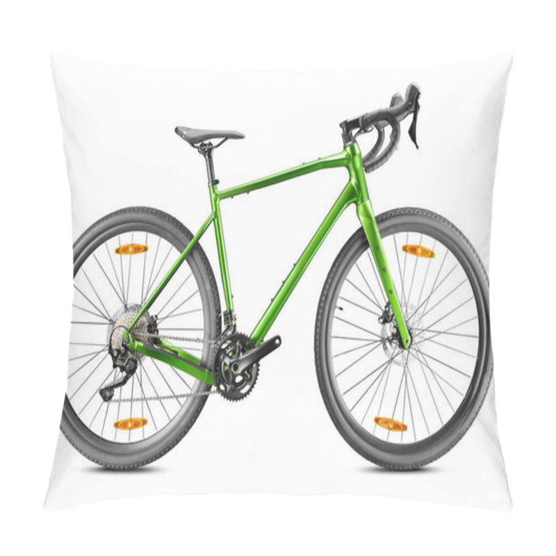 Personality  Gravel Green Bicycle On A White Background. Promotion Of Eco-friendly Transportation. Pillow Covers