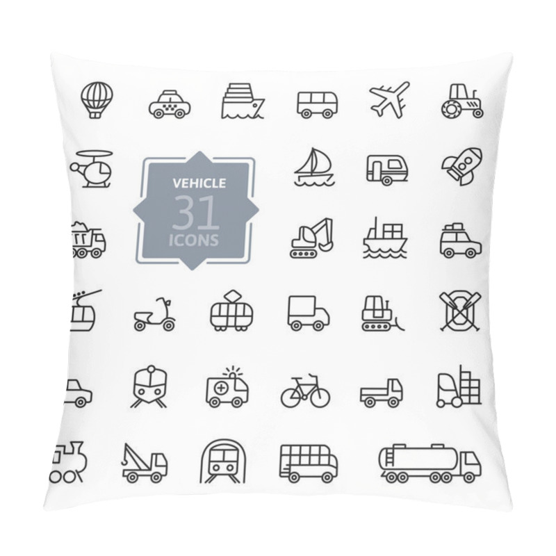 Personality  Transport, Vehicle And Delivery Elements - Minimal Thin Line Web Icon Set. Outline Icons Collection. Simple Vector Illustration. Pillow Covers