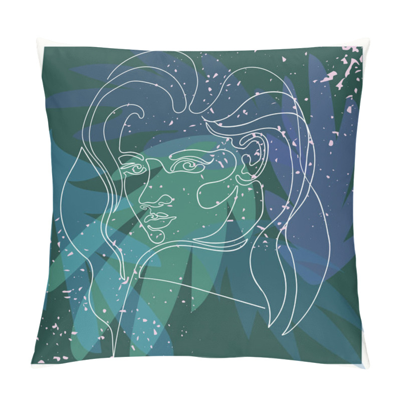 Personality  Outline Illustration Of Weman On Dark Floral Background Pillow Covers