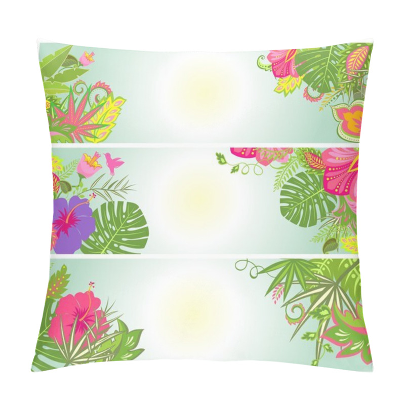 Personality   Horizontal Banners With Exotic Flowers Pillow Covers