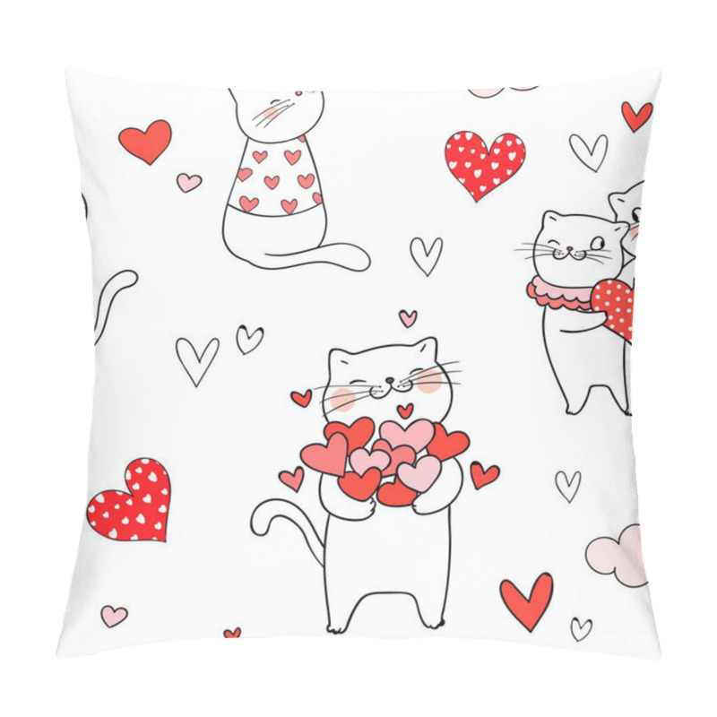 Personality  Seamless Pattern Cat With Little Heart For Valentine Pillow Covers