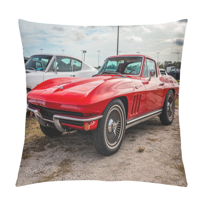 Personality  Daytona Beach, FL - November 29, 2020: 1965 Chevrolet Corvette Sting Ray At A Local Car Show. Pillow Covers