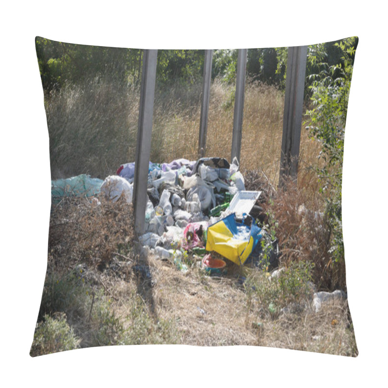 Personality  Household Garbage Pile Illegal Dumping Forest Pollution Environmental Problem Litter Waste Debris Nature Contamination Ecological Trash Heap Urban Waste Landfill Damage Eco Awareness Recycling Issue Pillow Covers