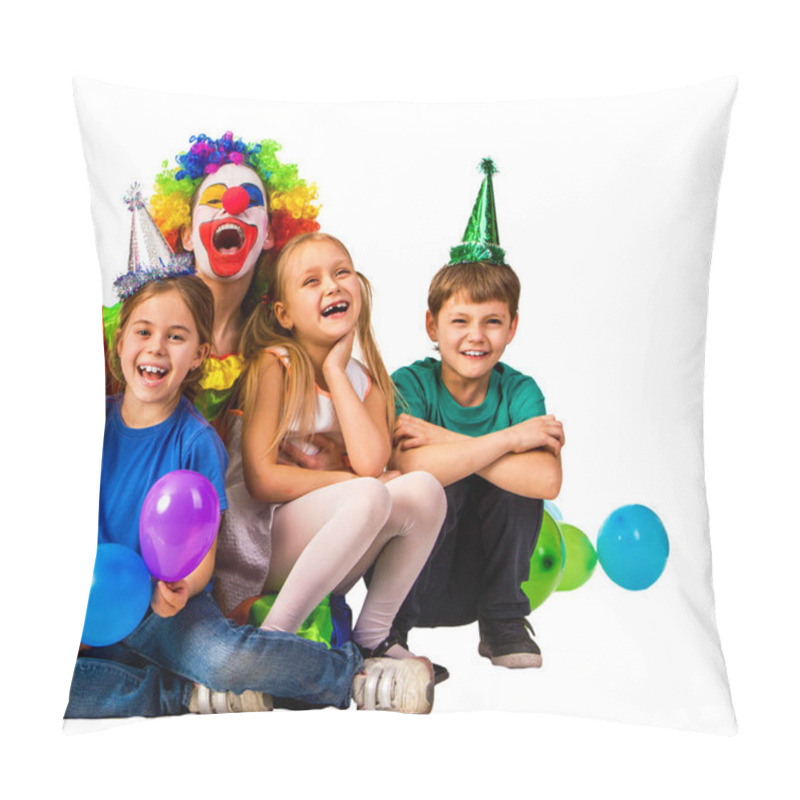 Personality  Birthday Child Clown Playing With Children. Kid Holiday Balloons Celebratory. Pillow Covers