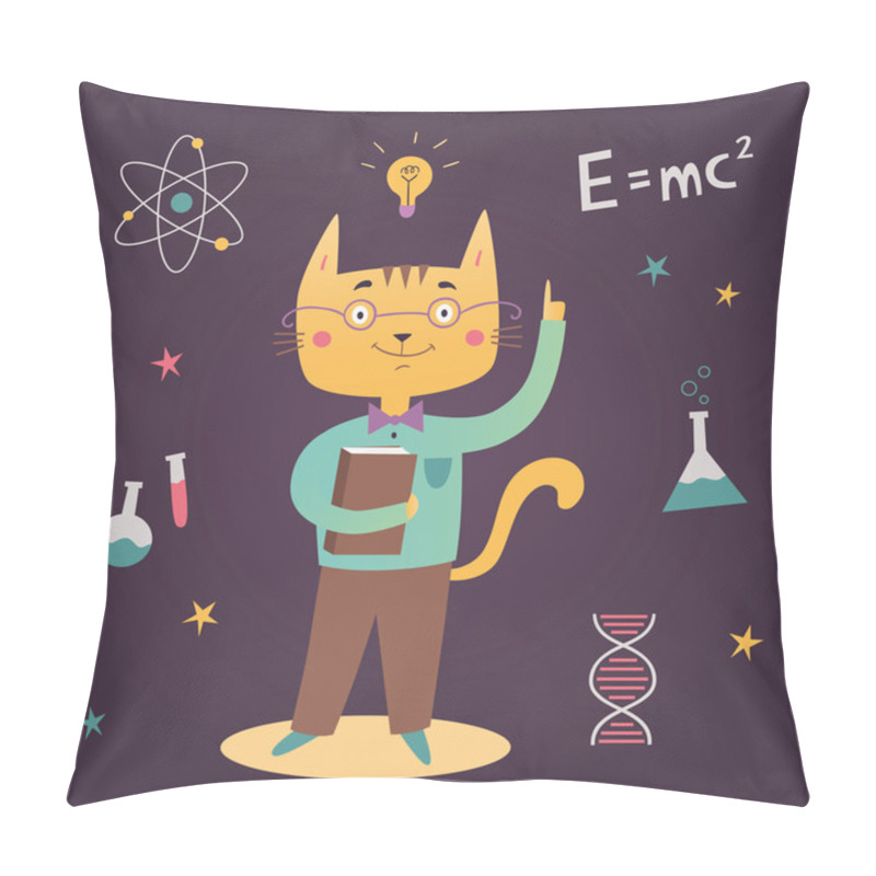 Personality  Illustration Of A Scientist. Cat's Professions Pillow Covers