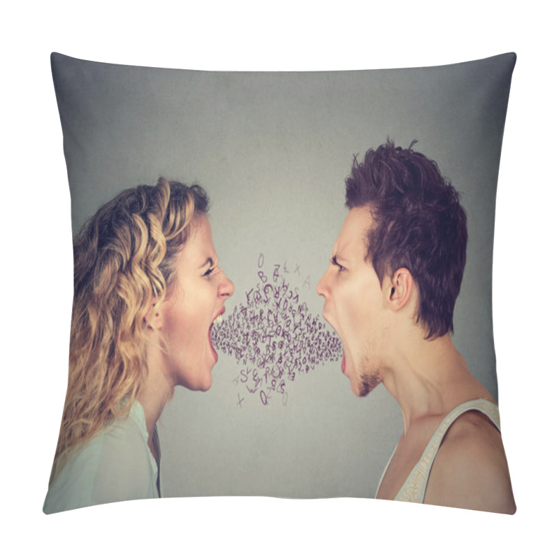 Personality  Angry Couple Screaming Alphabet Letters Coming Out Of Mouth Pillow Covers