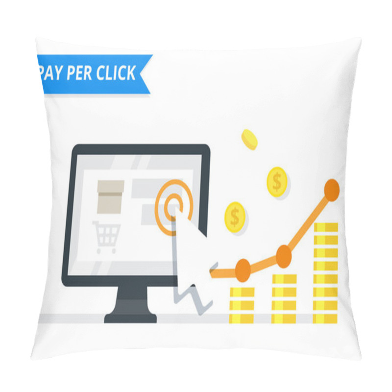 Personality  Pay Per Click Internet Marketing Concept - Flat Vector Illustration. PPC Advertising And Conversion. Pillow Covers