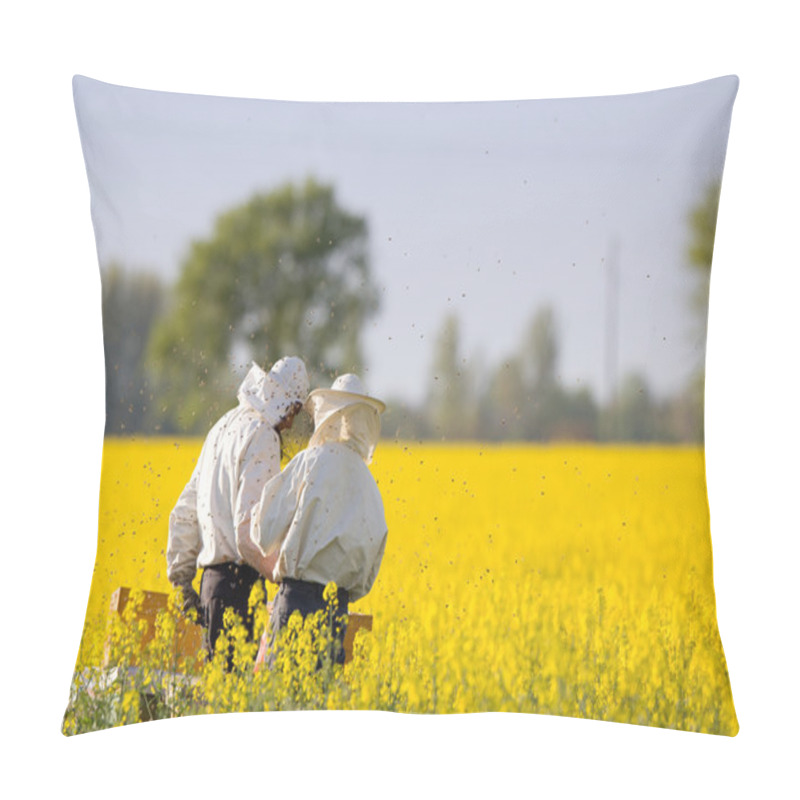 Personality  Apiarists In Rapeseed Field Pillow Covers