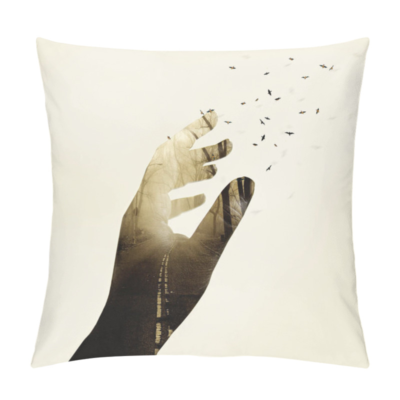 Personality  Life Transformation Concept, Butterflies Flying Out Of Black Hand Pillow Covers