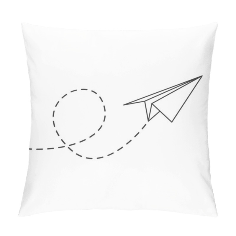 Personality  Paper Airplane With Line Dotted Route. Sending Message Linear Fold Plane. Vector Isolated On White. Pillow Covers