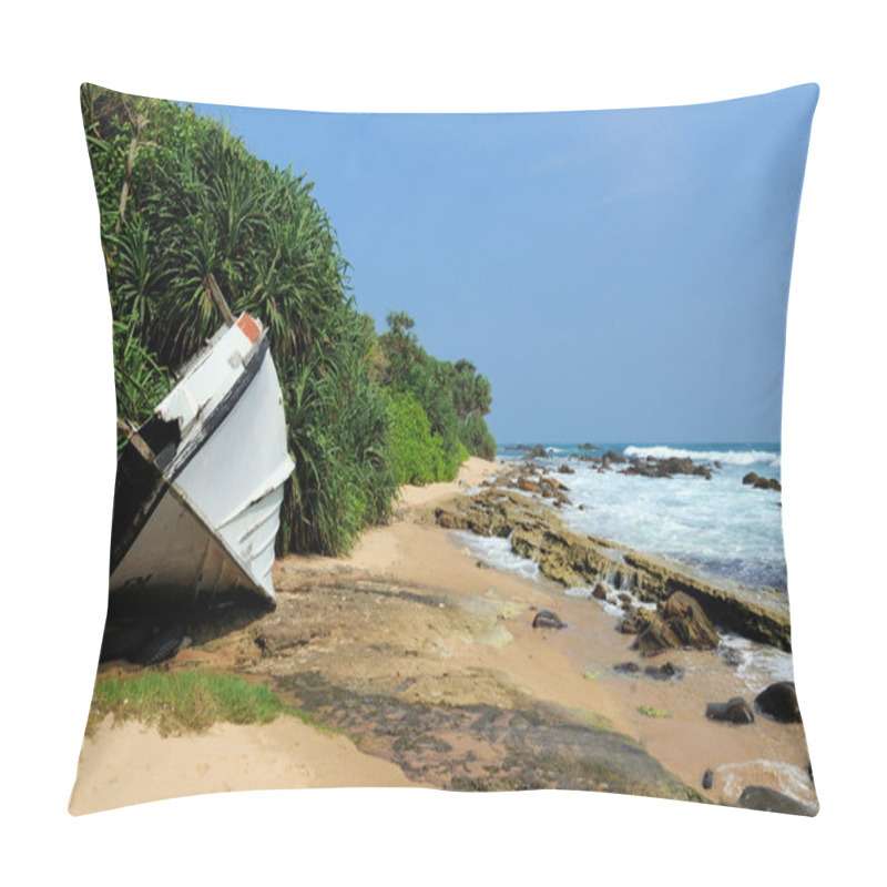 Personality  Old Yacht Stranded On A Beach Pillow Covers