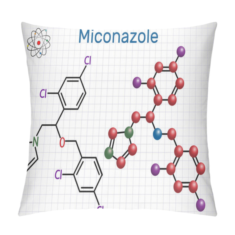 Personality  Miconazole Molecule. Sheet Of Paper In A Cage. Structural Chemical Formula. Pillow Covers