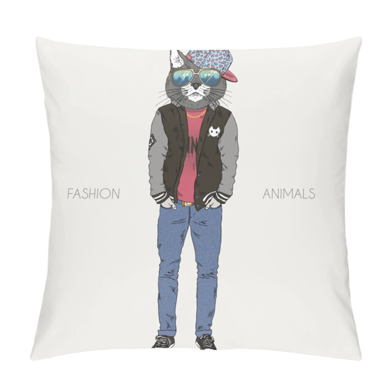 Personality  Cat Dressed Up In Hip Hop Style Pillow Covers