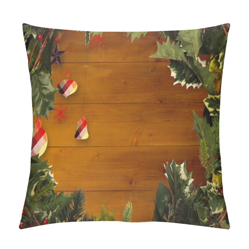 Personality  Composite Image Of Holly And Christmas Branches Forming Frame Pillow Covers