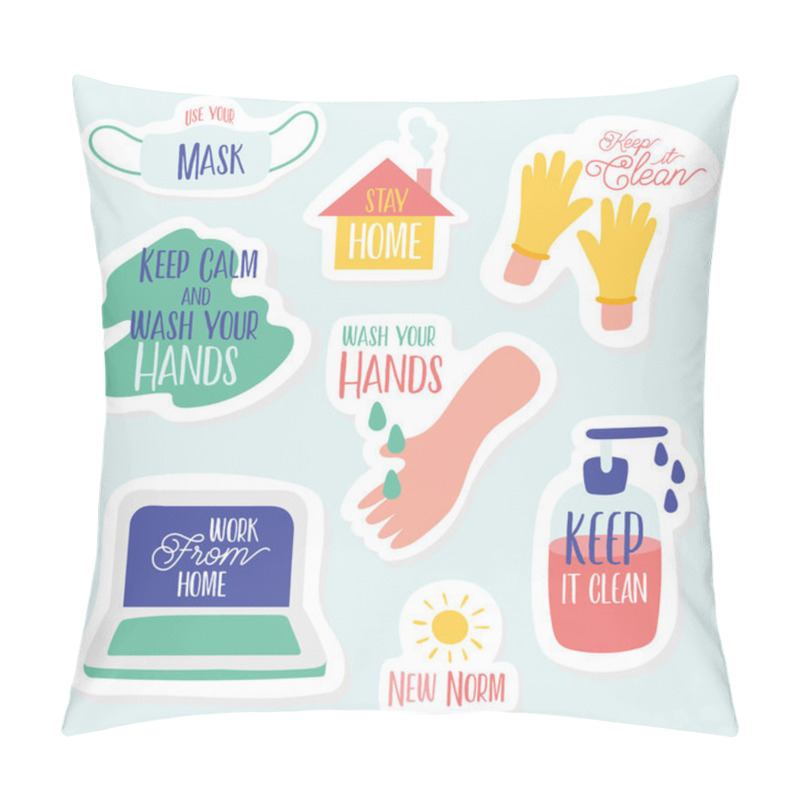 Personality  Set Of Campaigns Letterings And Icons In Blue Background Pillow Covers