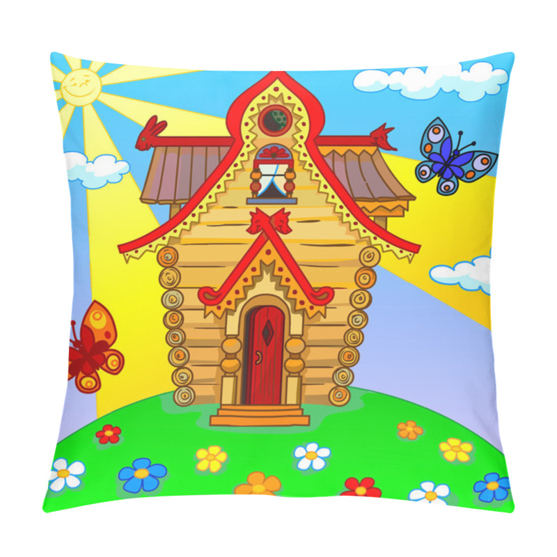 Personality  Illustration Of A Cartoon House On A Green Lawn. Pillow Covers