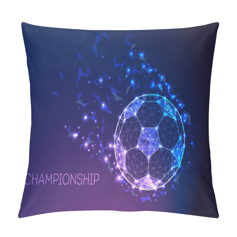 Personality  Football Championship Concept With Futuristic Soccer Ball On Dark Blue Purple Gradient Background. Pillow Covers