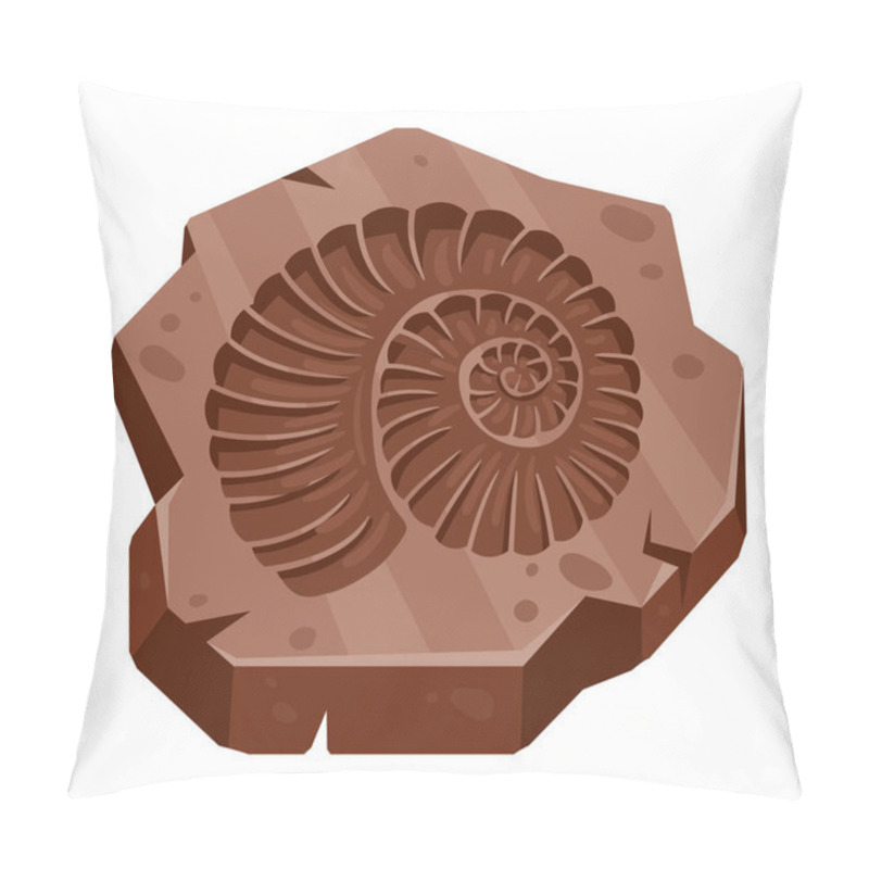 Personality  Cartoon Archeology Ammonite Fossil, Ancient Seashell. Palaeontology Ocean Fauna Print, Archeology Excavation Ammonite Artefact Flat Vector Illustration On White Background Pillow Covers