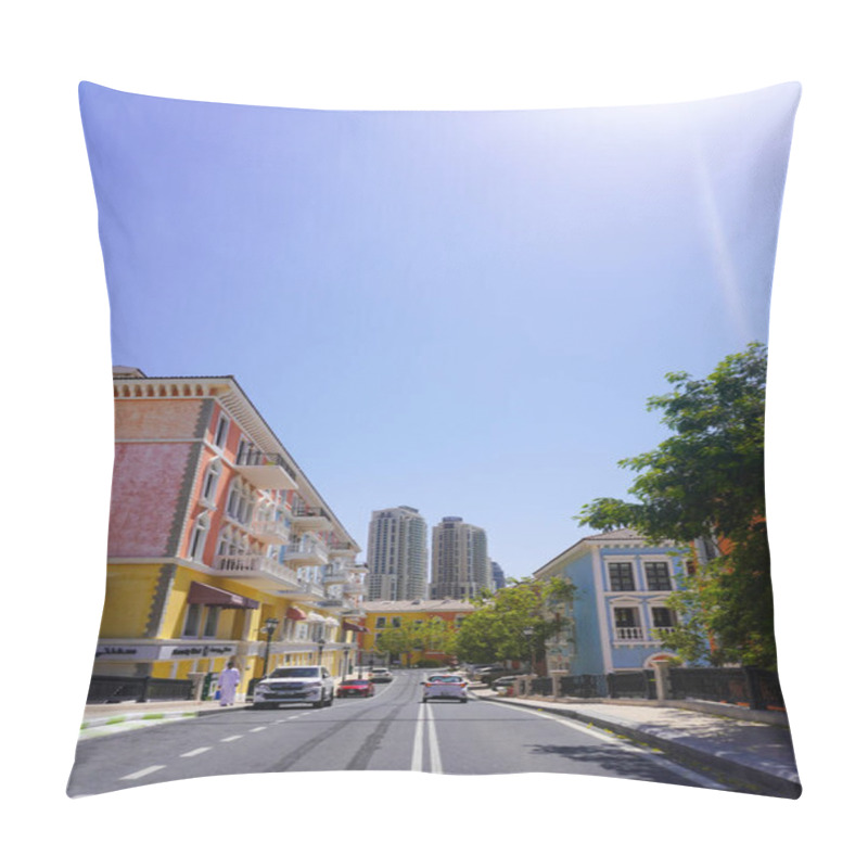 Personality  Street In Porto Arabia In Pearl Overlooking The Fairmont Luxury Resort In Doha, Qatar Pillow Covers