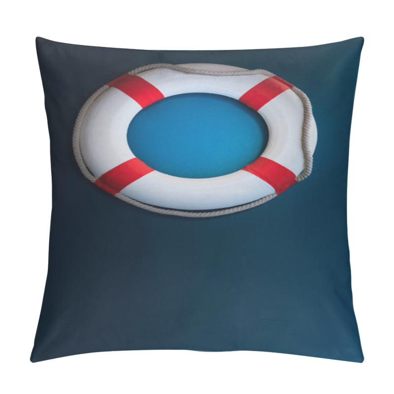 Personality  Bright Life Buoy In Dark Background. Personal Life Support Flotation Safety Device For Swimmers, Passengers Or Marine Personnel Working In Area Exposed To Water. Drowning Protection Equipment Concept. Pillow Covers