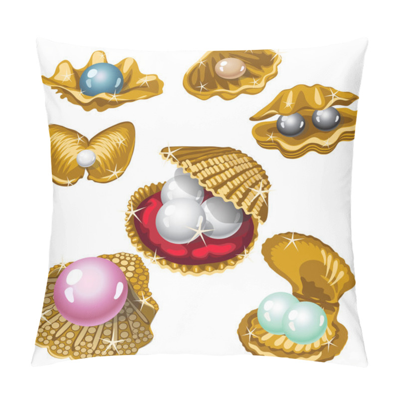 Personality  Gold Shell With White, Black, Pink And Blue Pearls Pillow Covers